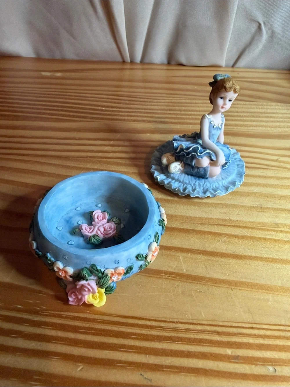 Vintage 80s/90s Pastel Blue Ballerina Resin Trinket Box 3.5